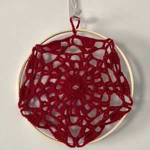 Boho dream catcher with maroon yarn and glass beads